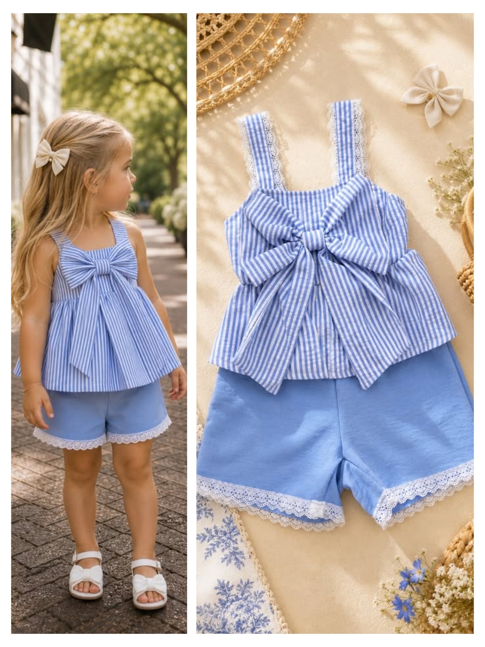 SOLD Blue Gingham & Eyelet Bow Outfit